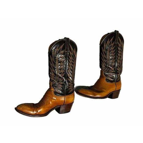 Dan Post Men's Size 7.5 Two Tone Black Brown Leather Western Cowboy Boots - Picture 2 of 14